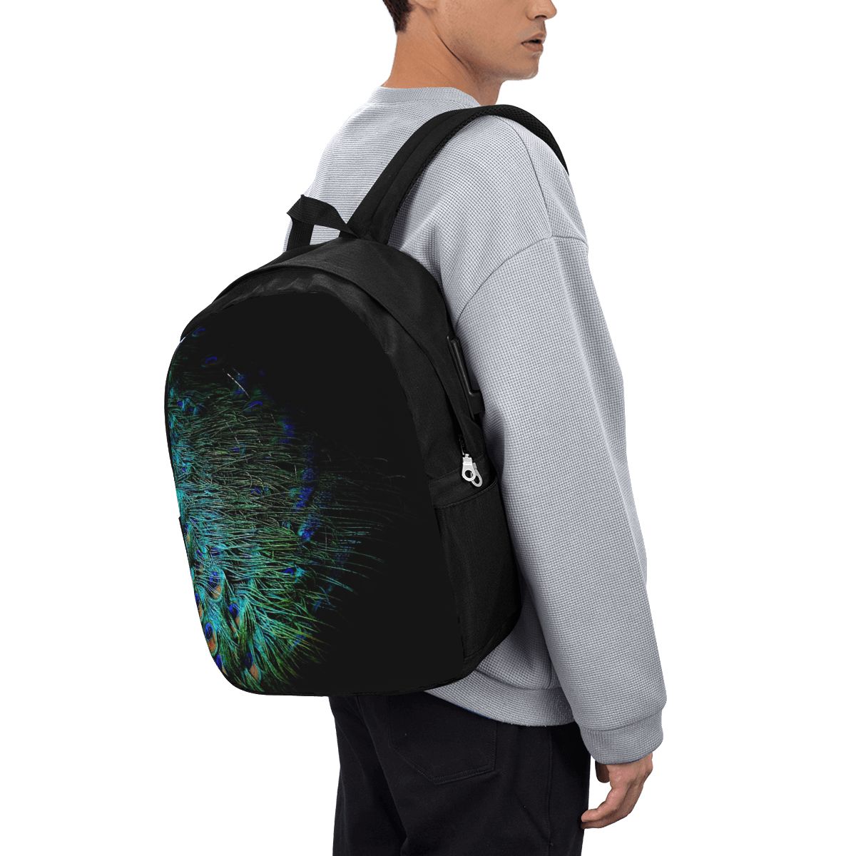 Pfauenfedern auf schwarzem Hin – Laptop Bag Bewertung und Preis